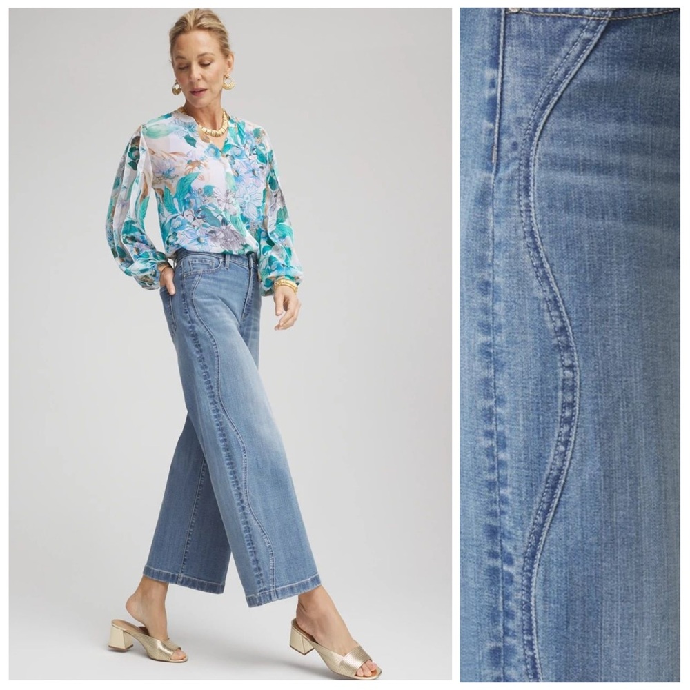 Chico's Medium Blue Wide-Leg Flare Jeans with Curved Seam